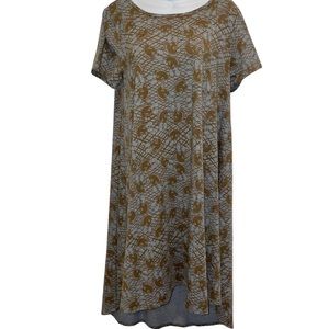 LULAROE Carly Dress Disney Mickey Mouse Gray Brown High Low Short Sleeve Medium